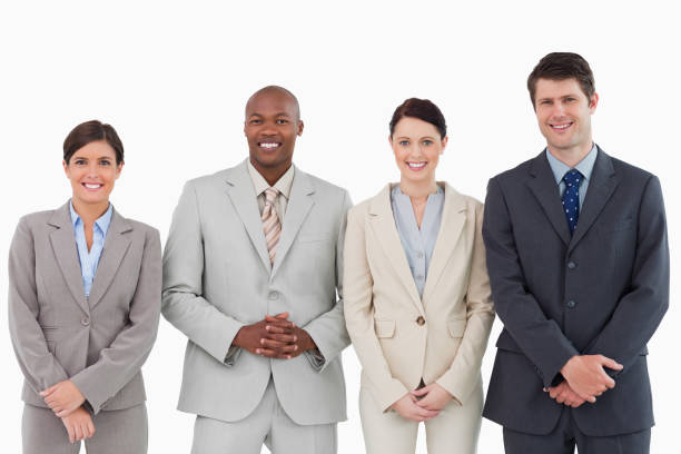 istock Smiling business partners standing together 824582388