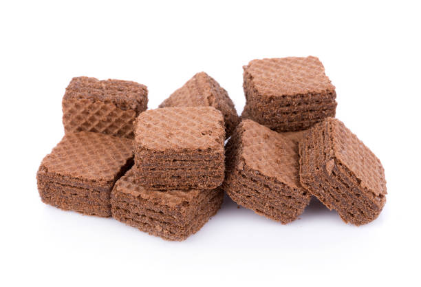 istock Wafers cubes with chocolate isolated on white background 824582682