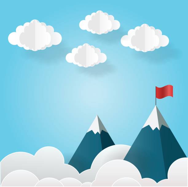 istock Paper art landscape with flag on the mountain. Success concept illustration. Overcoming difficulties. 824582714