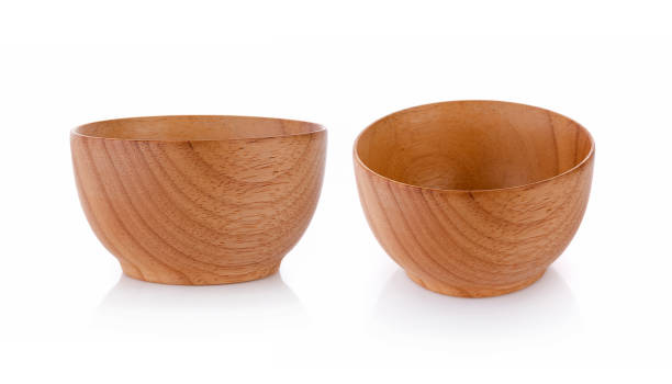 wooden bowl isolated on white background