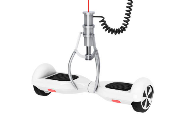 istock White Self Balancing Electric Scooter in a Chrome Robotic Claw. 3d Rendering 824586192