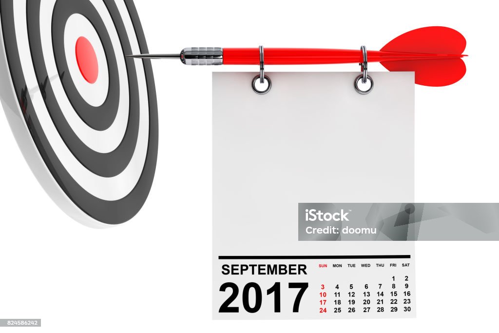 Calendar September 2017 with target. 3d Rendering Calendar September 2017 on blank note paper with free space for your text with target. 3d Rendering 2017 Stock Photo