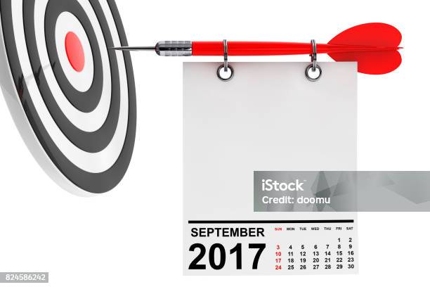 Calendar September 2017 With Target 3d Rendering Stock Photo - Download Image Now - 2017, Advice, Autumn