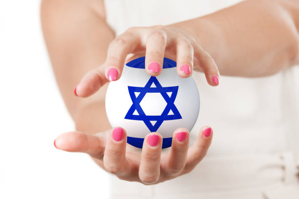 istock Two Woman Hands Protecting Israel Flag Earth Globe Sphere. 824586744