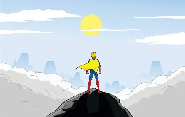 Vector illustration of Vector Female Superhero from Rear View with Cape