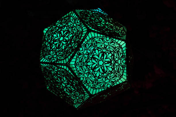 Design beautiful geometrical glowing item floating air