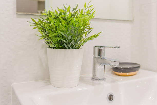 istock elegance tap and other bathroom accessories in modern bathroom 824588758
