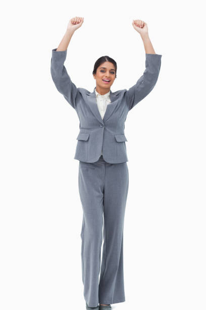 istock Happy secretary raising her arms 824593478