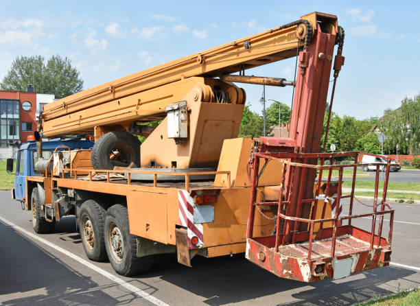 istock Mobile crane vehicle in the parking lot 824595496