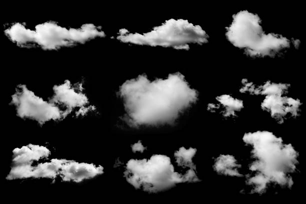 istock Set of isolated clouds on black 824596456