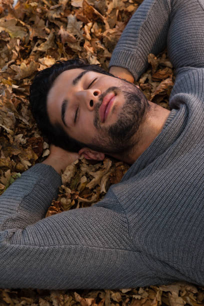istock Man sleeping on autumn leaves 824603922