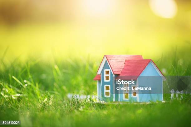 Wooden House On The Grass Stock Photo - Download Image Now - House, Land, Selling