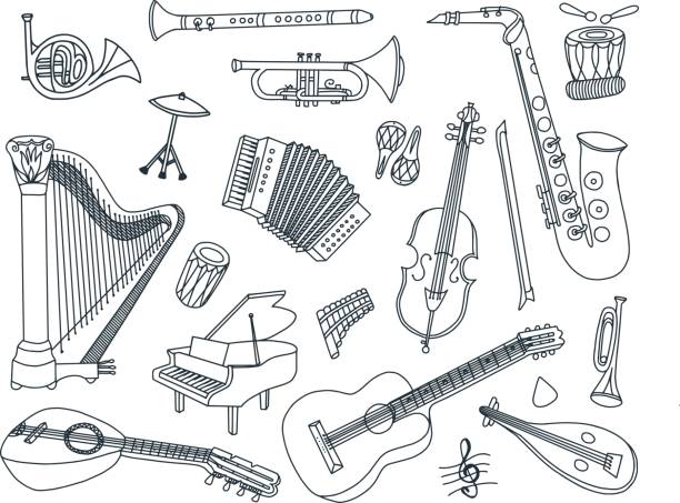 Musical Instruments Doodles Vector musical instruments doodles. musical instrument illustrations stock illustrations