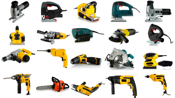 set of images of tools set of images of tools on a white background power tool photos stock pictures, royalty-free photos & images