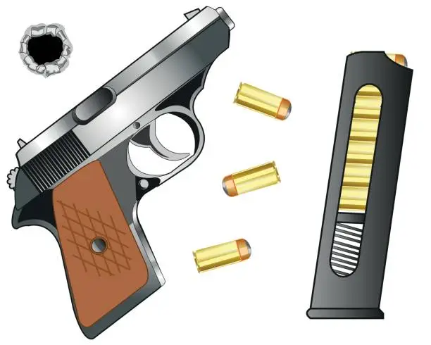 Vector illustration of Gun and cartridge clip with patron