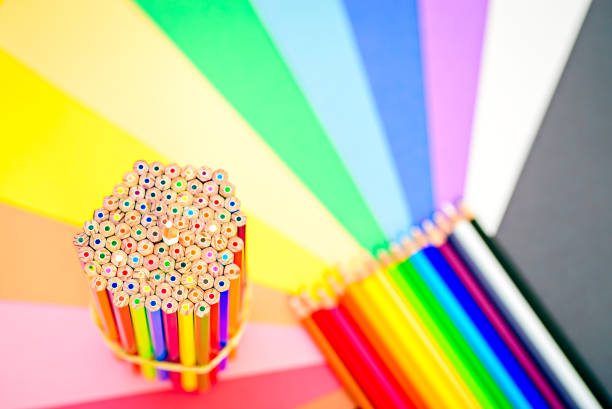 Tips of coloring pencils on white background