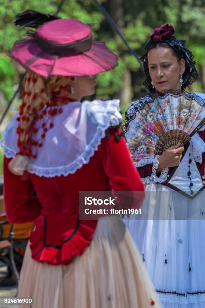 Mysterious Spanish Mature Women Dancers In Traditional Costume Stock