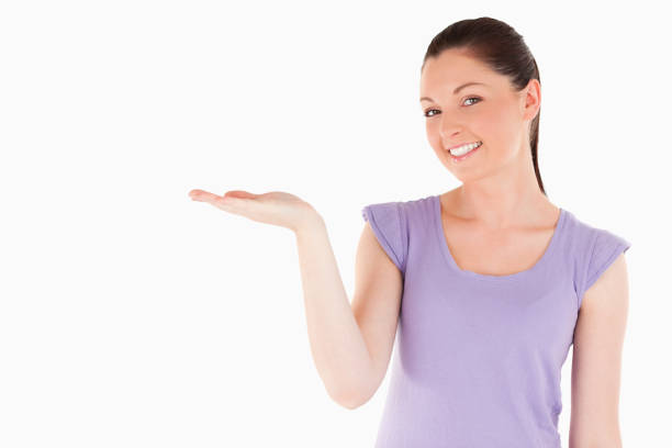 istock Lovely woman showing a copy space 824617792