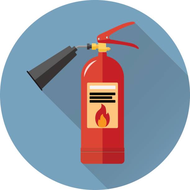 ikona gaśnicy w stylu płaskim - equipment extinguishing metallic single object stock illustrations