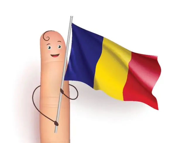 Vector illustration of Romania flag hold by finger