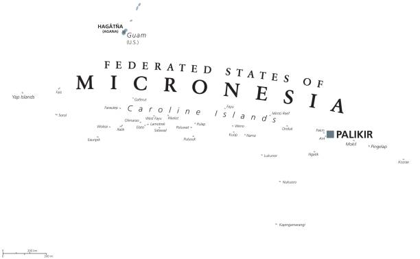 ilustrações de stock, clip art, desenhos animados e ícones de federated states of micronesia political map - federated