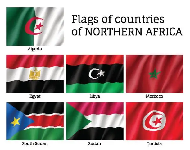 Vector illustration of Northern Africa waving flag set