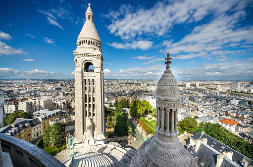 View of Paris from the Sacre Coeur in Montmartre hill, rooftop of Basilica Cathedral