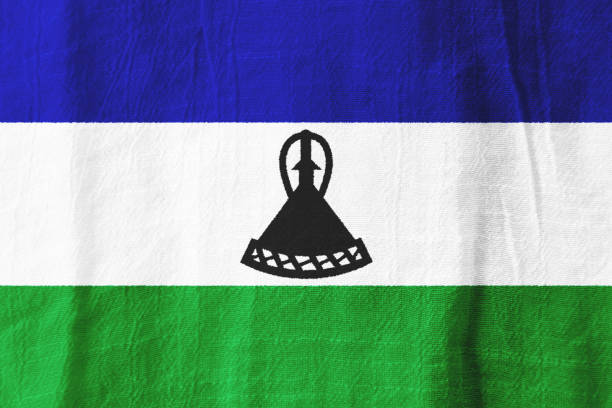 Flag of Lesotho ink splat on white background. Splatter grunge effect. Copy space. Solid background. Text sample.