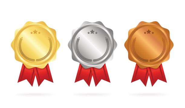 istock First place. Second place. Third place. Award Medals Set isolated on white with ribbons and stars. Vector illustration 824628200