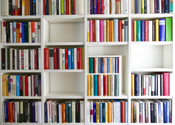 istock Filled books shelves and some parts empty: space for copy 824628246
