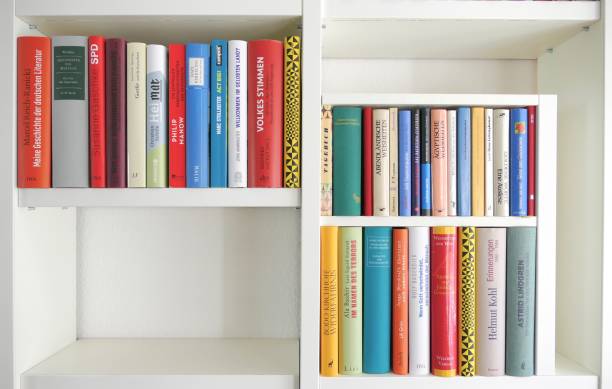 istock Filled books shelves and some parts empty: space for copy 824628506