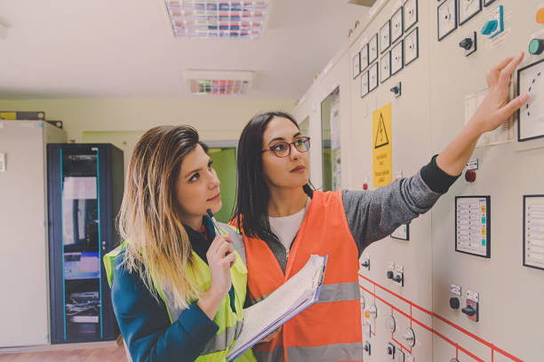istock Professional industrial engineer women operating in electricity substation 824629280