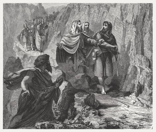 시메이 다윗과 그의 남자를 저주 (2 사무엘 16) - david stock illustrations
