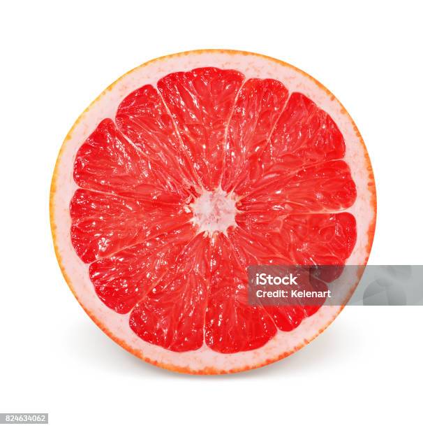 Pink Grapefruit Isolated On White Background Stock Photo - Download Image Now - Grapefruit, Slice of Food, Halved