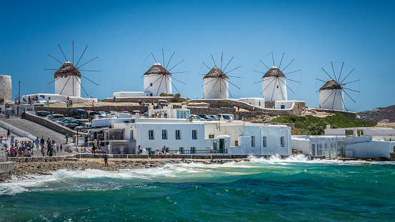 Famous windmills during a clear and bright summer day.