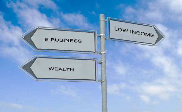 istock Road signs to wealth,e-business and low income 824638384