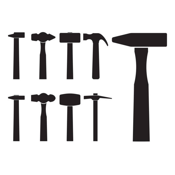 ilustrações de stock, clip art, desenhos animados e ícones de set of different hammer silhouette - hammer