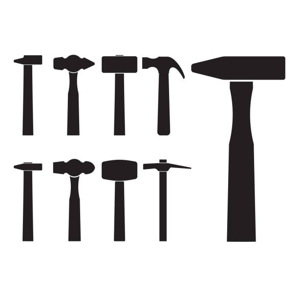 Set of different hammer silhouette Set of different hammer silhouette icons, isolated on white background hammer stock illustrations