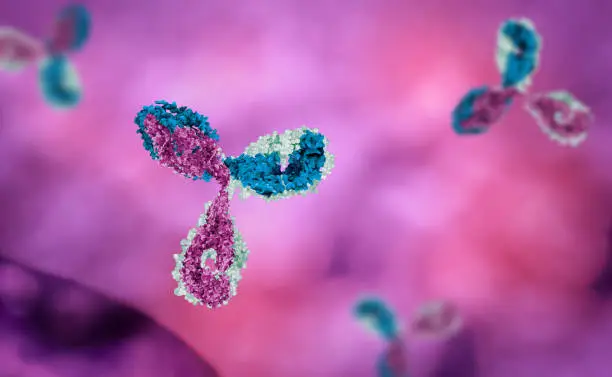 Photo of antibody in pink and red background selective focus 3d art