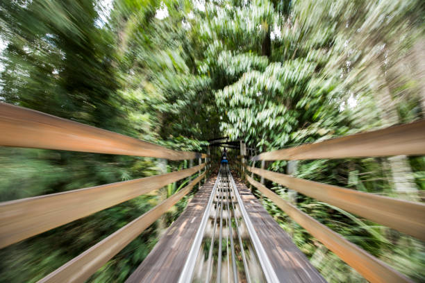 Rail downhill on a trolley to the Datanla waterfall in Vietnam Rail downhill on a trolley to the Datanla waterfall in Vietnam central highlands vietnam photos stock pictures, royalty-free photos & images