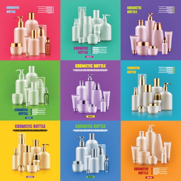 косметические бутылки макет - product shot stock illustrations