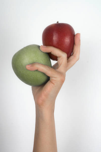 istock Red and green apples on hand 824647500