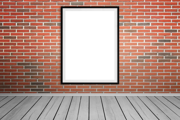 istock Empty picture frame on brick wall for mockup, art, design presentation. Wooden floor. 824649060