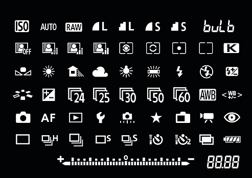 Vector illustration of camera settings symbols for professional photographers
