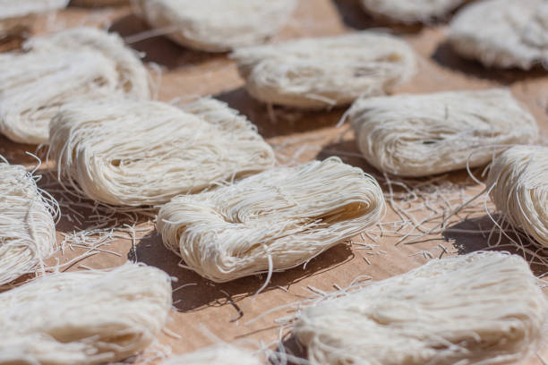 Dried noodles at a Chinese wet market stall