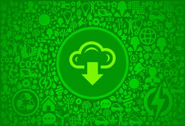 Vector illustration of Download Cloud Environment Green Vector Icon Pattern