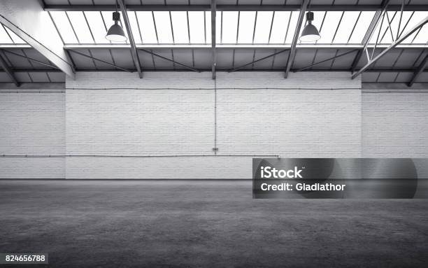 Empty Storehouse Interior Stock Photo - Download Image Now - Warehouse, Backgrounds, Wall - Building Feature