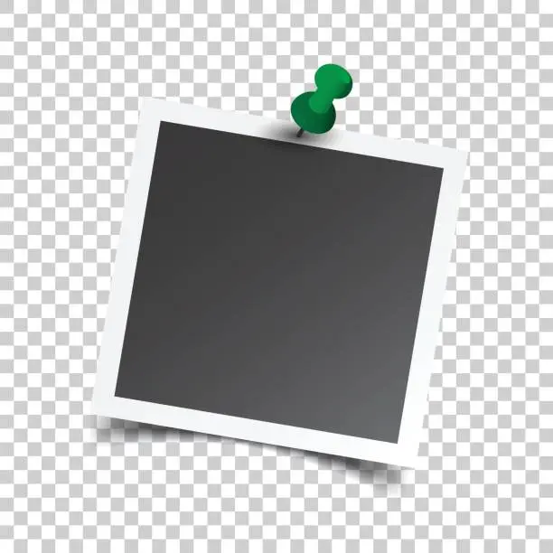 Vector illustration of Photo frame with pin on isolated background. For your photography and picture. Vector illustration