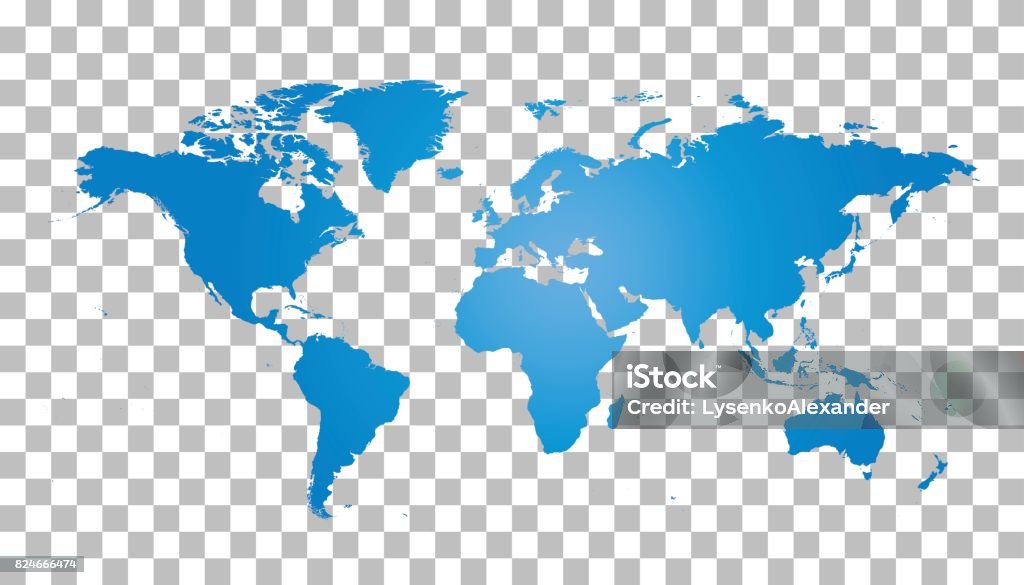 Leere blaue Weltkarte auf isolierte Hintergrund. Welt Karte Vektor Vorlage für Webseite, Infografiken, Design. Flache Erde Welt Karte Abbildung - Lizenzfrei Weltkarte Vektorgrafik