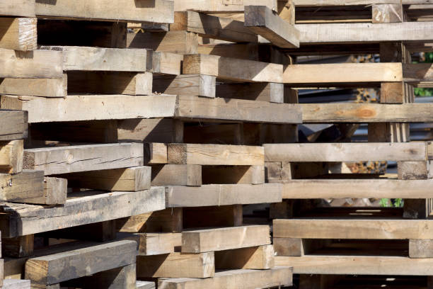 istock Elements of wooden pallets for loading and unloading cargo 824666722